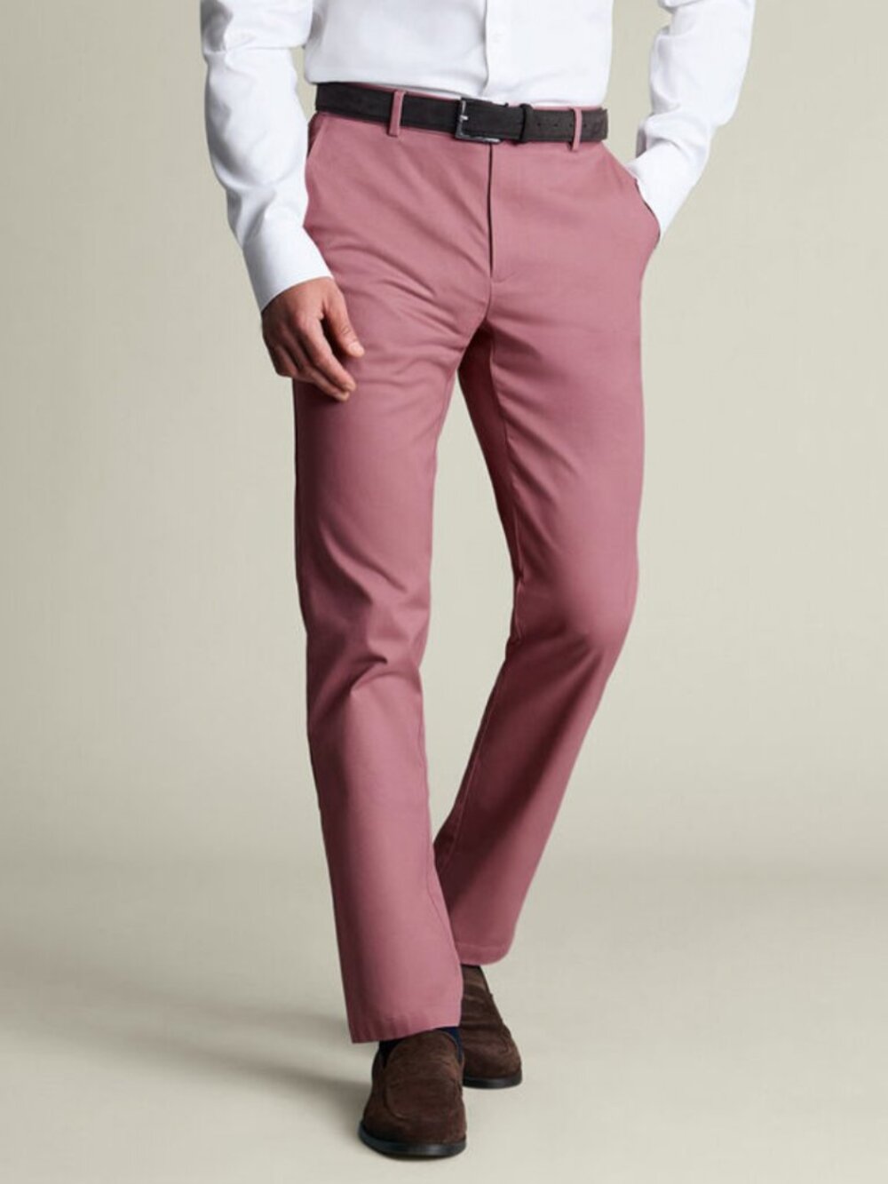 Charles Tyrwhitt Ultimate Non-Iron Chinos Dusty Pink Men's 36W 30L Stretch